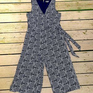 Cato Cropped Pattern Navy & Beige Jumpsuit